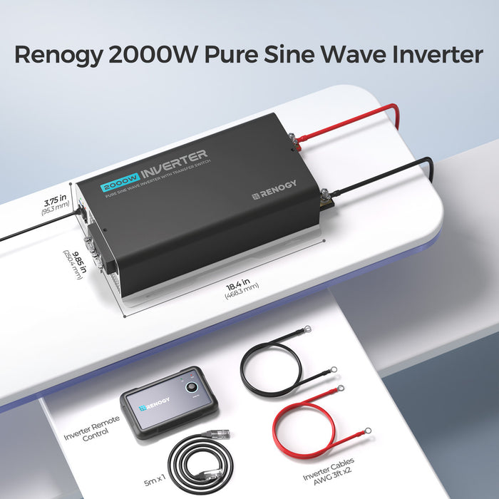 Renogy 2000W 12V Pure Sine Wave Inverter with UPS Transfer Switch and Built-in Bluetooth