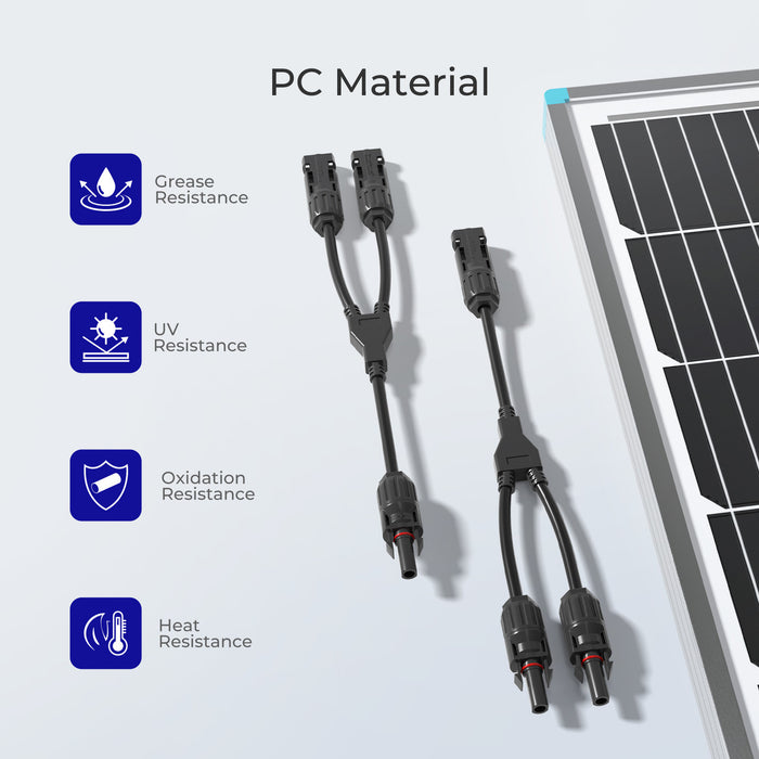 Renogy Solar Connectors Y Branch Parallel Adapter Cable MMF+FFM Pair