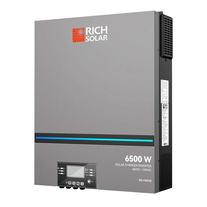 Rich Solar NOVA 6K | 6500 Watt (6.5kW) 48 Volt Off-Grid Hybrid Solar Inverter | 550V PV Input | Powerful 6500W 48V Hybrid Inverter for RVs, Cabins, Tiny Homes, ADUs, Residential, Commercial, Off-Grid | UL Certified