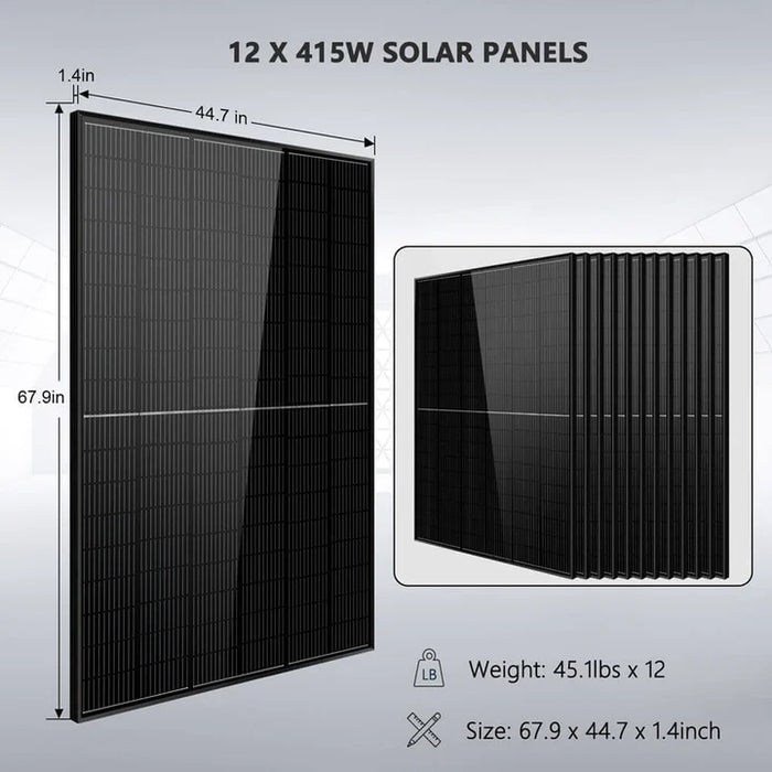 Sungold Power Off Grid Solar Kit 10000W 48VDC 120VAC/240V 20.48KWH Powerwall Lithium Battery 12 X 415 Watts Solar Panels SGM-10M2T