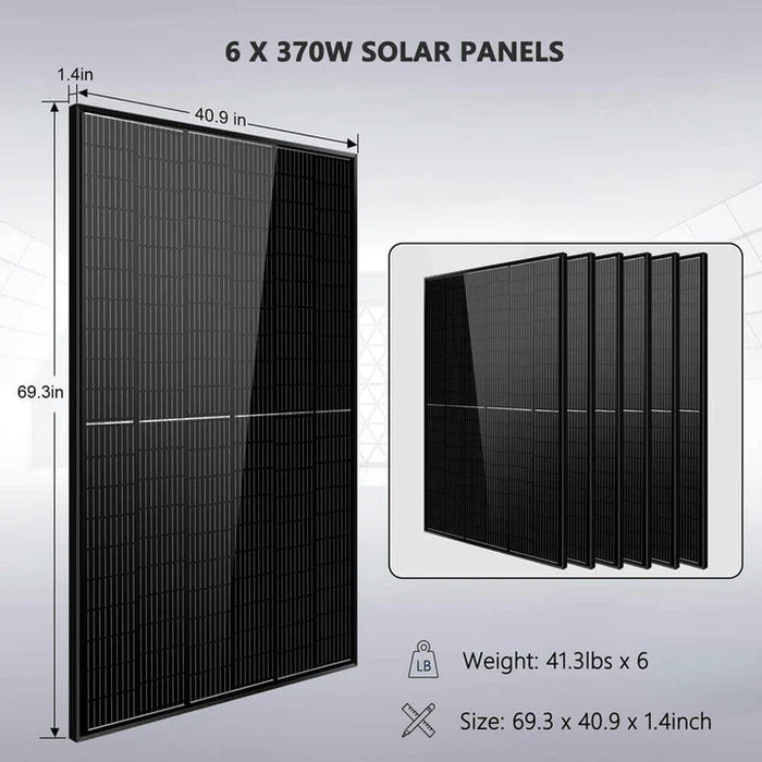 Sungold Power Off Grid Solar Kit 6000W 24VDC 120V/240V Lifepo4 10.24KWH Lithium Battery 6 X 370 Watt Solar Panels SGK-PRO62