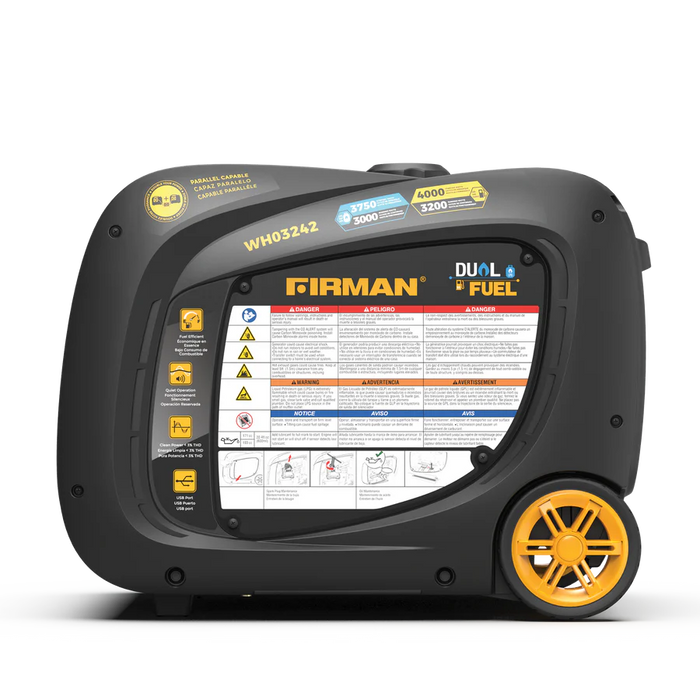 Firman Dual Fuel Inverter Portable Generator 4000W Electric Start with CO ALERT