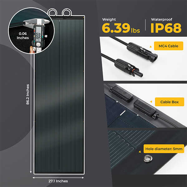 BougeRV Yuma 200W Thin Flexible Solar Panel with Pre-Punched Holes