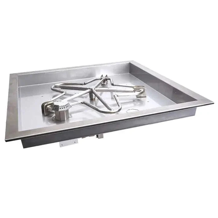 HPC Fire 30" Stainless Steel Square Bowl Pan - 200K BTU, 24VAC, Fully Assembled Fire Pit Insert for Natural Gas