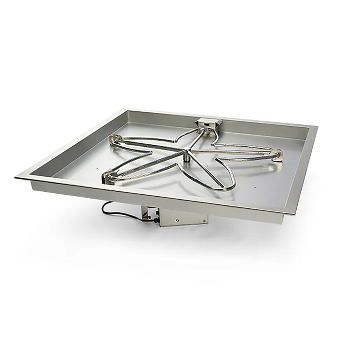 HPC Fire 36" Stainless Steel Square Bowl Pan - 250K BTU, 24VAC, Fully Assembled Liquid Propane (LP) Fire Pit Insert